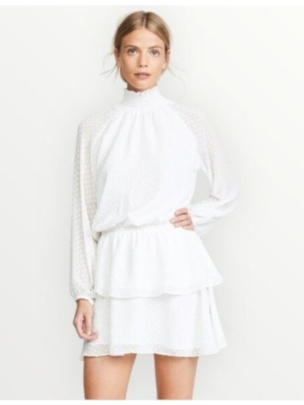 🛍 Yumi Kim Class Act Tiered Mini Dress in Swiss Dot White Size L